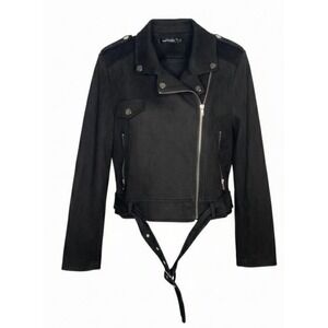 Apperloth A Jacket size small Black Faux Suede Moto Biker Belted Zip Goth Grunge